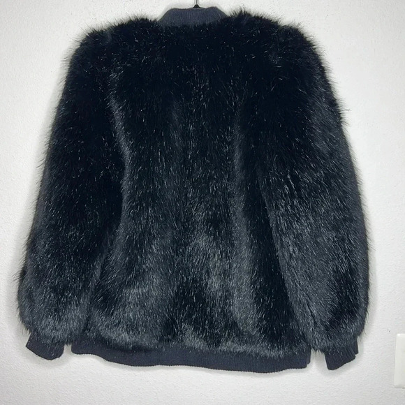 Lilli Ann Faux Fur vintage Black Bomber Jacket Sz medium Made In USA - Picture 2 of 8